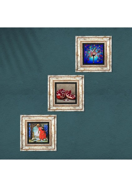 Hayat Ağacı, Kaplumbağa Terbiyecisi, Nar Taş Duvar Tablosu Çerçeveli Duvar Dekoru 3 Parça Tablo Seti Wall Art T3-1537 fırsatları