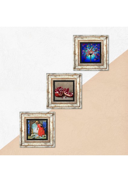 Hayat Ağacı, Kaplumbağa Terbiyecisi, Nar Taş Duvar Tablosu Çerçeveli Duvar Dekoru 3 Parça Tablo Seti Wall Art T3-1537 indirimleri