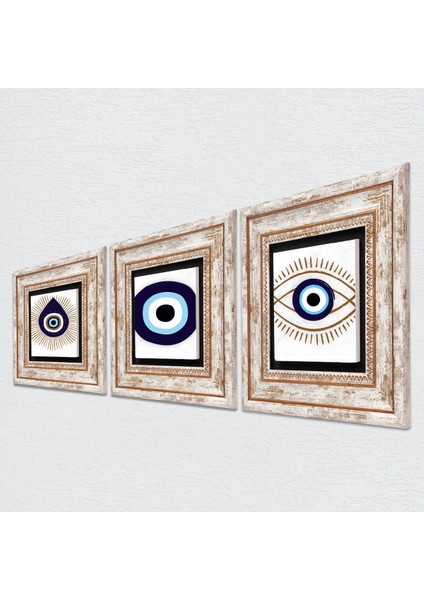 Stone Nazar Çerçeveli Taş Duvar Tablosu 3’lü Set - Dekoratif Modern Sanat, Ev ve Ofis Dekoru |TK3-1724| fiyatları