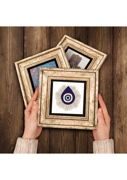 Stone Nazar Çerçeveli Taş Duvar Tablosu 3’lü Set - Dekoratif Modern Sanat, Ev ve Ofis Dekoru |TK3-1724| modelleri