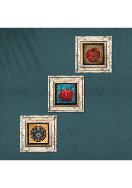 Stone Nazar Boncuğu, Bereket Duası, Nar Çerçeveli Taş Duvar Tablosu 3’lü Set - Dekoratif Modern Sanat, Ev ve Ofis Dekoru |TK3-274| fırsatları