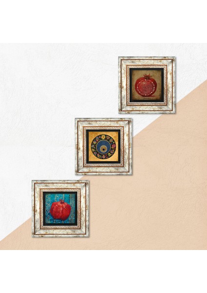 Stone Nazar Boncuğu, Bereket Duası, Nar Çerçeveli Taş Duvar Tablosu 3’lü Set - Dekoratif Modern Sanat, Ev ve Ofis Dekoru |TK3-274| indirimleri