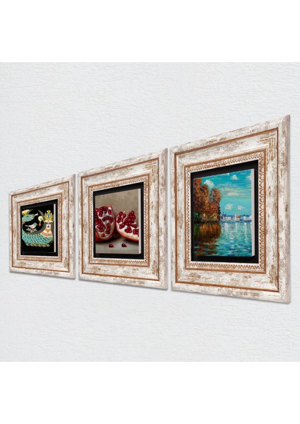 Claude Monet Sonbahar, Şahmeran, Nar Çerçeveli Taş Duvar Tablosu 3’lü Set - Dekoratif Modern Sanat, Ev ve Ofis Dekoru |TK3-1020| fiyatları