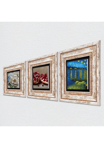 Van Gogh Ren Nehri, Kelebekli Çiçek, Nar Çerçeveli Taş Duvar Tablosu 3’lü Set - Dekoratif Modern Sanat, Ev ve Ofis Dekoru |TK3-1196| fiyatları