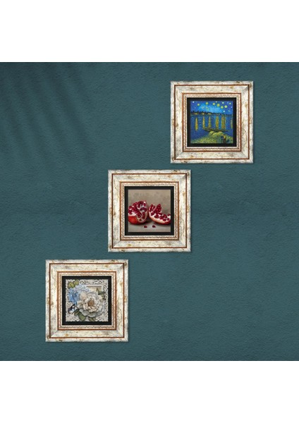 Van Gogh Ren Nehri, Kelebekli Çiçek, Nar Çerçeveli Taş Duvar Tablosu 3’lü Set - Dekoratif Modern Sanat, Ev ve Ofis Dekoru |TK3-1196| fırsatları