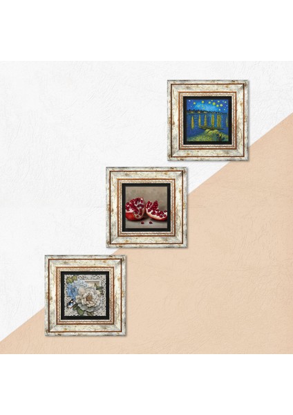 Van Gogh Ren Nehri, Kelebekli Çiçek, Nar Çerçeveli Taş Duvar Tablosu 3’lü Set - Dekoratif Modern Sanat, Ev ve Ofis Dekoru |TK3-1196| indirimleri