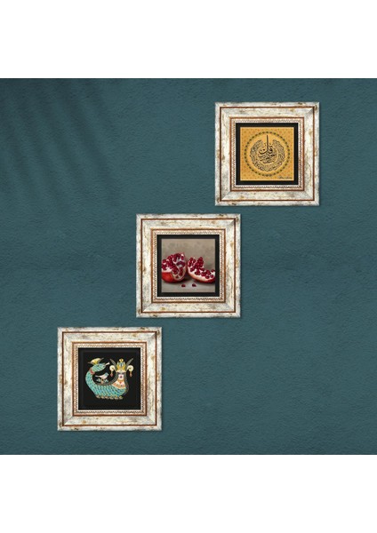 Nas Suresi, Şahmeran, Nar Taş Duvar Tablosu Çerçeveli Duvar Dekoru 3 Parça Tablo Seti Wall Art T3-1022 fırsatları