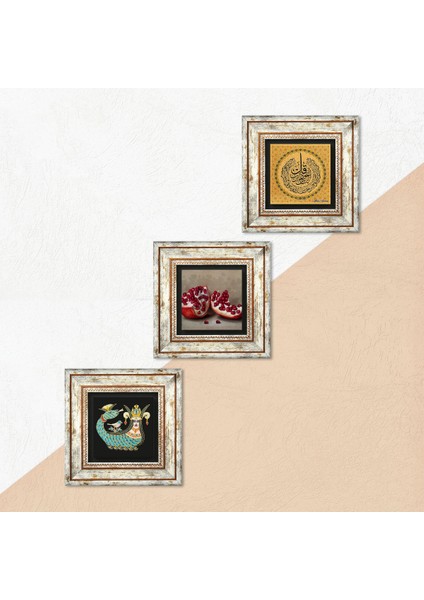 Nas Suresi, Şahmeran, Nar Taş Duvar Tablosu Çerçeveli Duvar Dekoru 3 Parça Tablo Seti Wall Art T3-1022 indirimleri