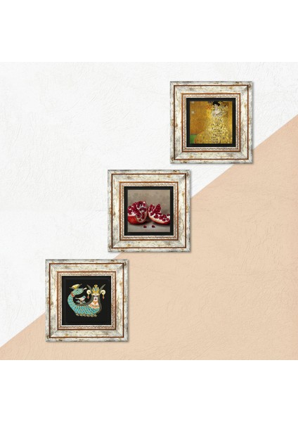 Gustav Klimt Adele Bloch-Bauer'in Portresi, Şahmeran, Nar Çerçeveli Taş Duvar Tablosu 3’lü Set - Dekoratif Modern Sanat, Ev ve Ofis Dekoru |TK3-1024| indirimleri