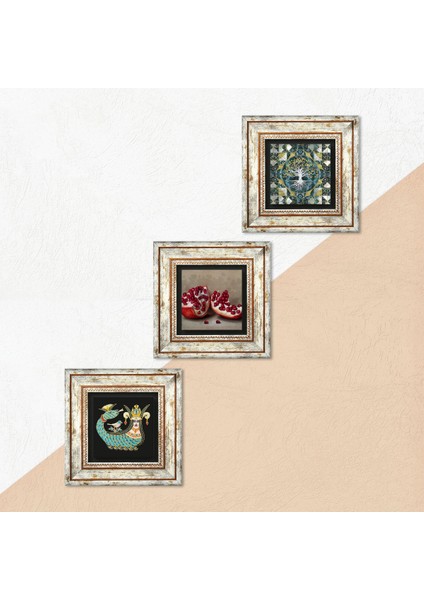 Hayat Ağacı, Şahmeran, Nar Çerçeveli Taş Duvar Tablosu 3’lü Set - Dekoratif Modern Sanat, Ev ve Ofis Dekoru |TK3-1013| indirimleri