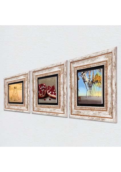 Salvador Dalí, Leonardo da Vinci, Nar Taş Duvar Tablosu Çerçeveli Duvar Dekoru 3 Parça Tablo Seti Wall Art T3-1399 fiyatları