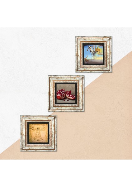 Salvador Dalí, Leonardo da Vinci, Nar Taş Duvar Tablosu Çerçeveli Duvar Dekoru 3 Parça Tablo Seti Wall Art T3-1399 indirimleri
