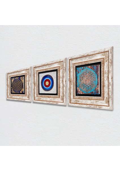 Nazar, Yaşam Çiçeği Çerçeveli Taş Duvar Tablosu 3’lü Set - Dekoratif Modern Sanat, Ev ve Ofis Dekoru |TK3-137| fiyatları
