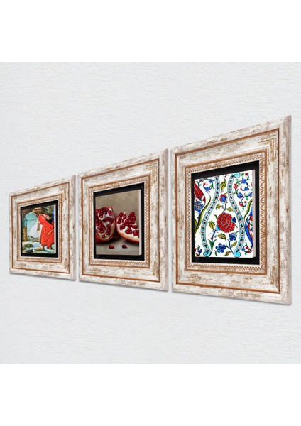 Stone Çini Sanatı Lale, Kaplumbağa Terbiyecisi, Nar Çerçeveli Taş Duvar Tablosu 3’lü Set - Dekoratif Modern Sanat, Ev ve Ofis Dekoru |TK3-1548| fiyatları
