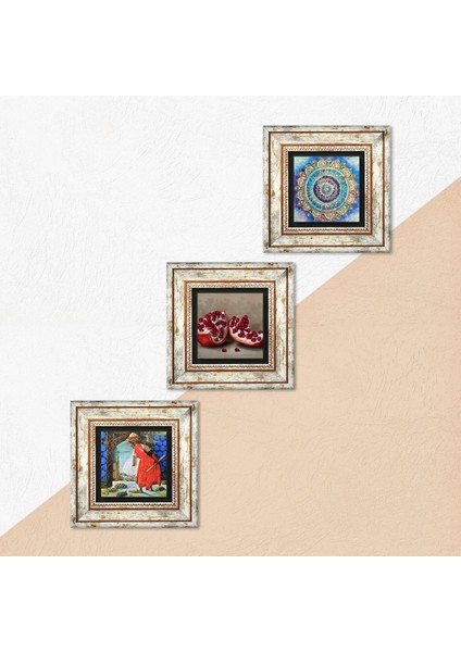 Mandala, Kaplumbağa Terbiyecisi, Nar Taş Duvar Tablosu Çerçeveli Duvar Dekoru 3 Parça Tablo Seti Wall Art T3-1559 indirimleri