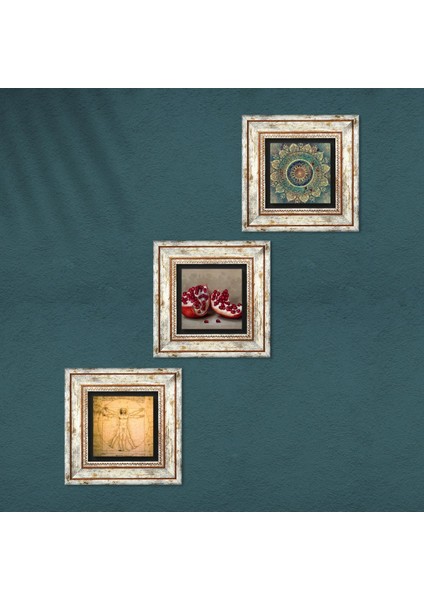 Mandala, Leonardo da Vinci Vitruvius Adamı, Nar Taş Duvar Tablosu Çerçeveli Duvar Dekoru 3 Parça Tablo Seti Wall Art T3-1385 fırsatları