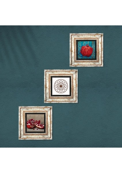 Yaşam Çiçeği, Nar Çerçeveli Taş Duvar Tablosu 3’lü Set - Dekoratif Modern Sanat, Ev ve Ofis Dekoru |TK3-819| fırsatları