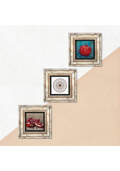 Yaşam Çiçeği, Nar Çerçeveli Taş Duvar Tablosu 3’lü Set - Dekoratif Modern Sanat, Ev ve Ofis Dekoru |TK3-819| indirimleri
