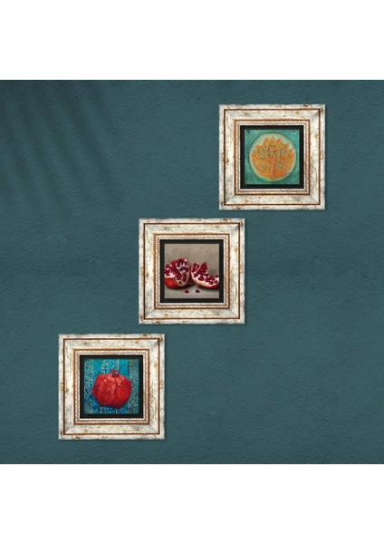 Lotus Çiçeği, Nar Taş Duvar Tablosu Çerçeveli Duvar Dekoru 3 Parça Tablo Seti Wall Art T3-826 fırsatları