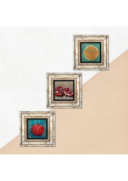 Lotus Çiçeği, Nar Taş Duvar Tablosu Çerçeveli Duvar Dekoru 3 Parça Tablo Seti Wall Art T3-826 indirimleri