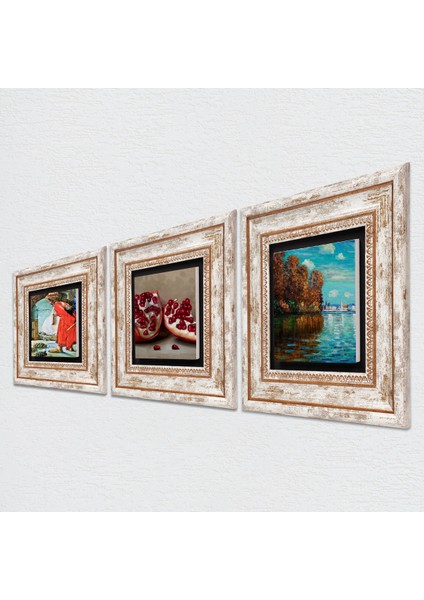 Claude Monet Sonbahar, Kaplumbağa Terbiyecisi, Nar Taş Duvar Tablosu Çerçeveli Duvar Dekoru 3 Parça Tablo Seti Wall Art T3-1569 fiyatları