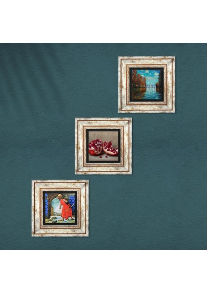 Claude Monet Sonbahar, Kaplumbağa Terbiyecisi, Nar Taş Duvar Tablosu Çerçeveli Duvar Dekoru 3 Parça Tablo Seti Wall Art T3-1569 fırsatları