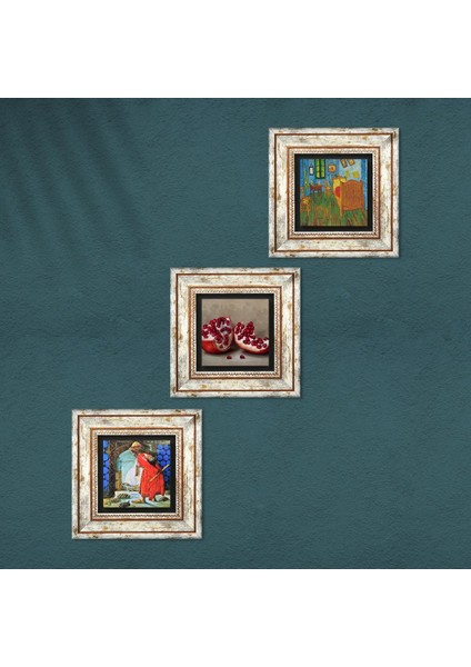 Van Gogh Yatak Odası, Kaplumbağa Terbiyecisi, Nar Taş Duvar Tablosu Çerçeveli Duvar Dekoru 3 Parça Tablo Seti Wall Art T3-1575 fırsatları