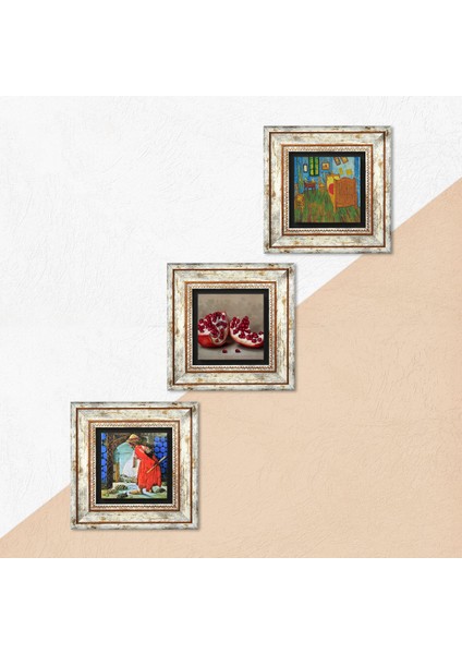 Van Gogh Yatak Odası, Kaplumbağa Terbiyecisi, Nar Taş Duvar Tablosu Çerçeveli Duvar Dekoru 3 Parça Tablo Seti Wall Art T3-1575 indirimleri