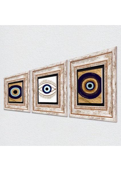 Stone Nazar Çerçeveli Taş Duvar Tablosu 3’lü Set - Dekoratif Modern Sanat, Ev ve Ofis Dekoru |TK3-1733| fiyatları