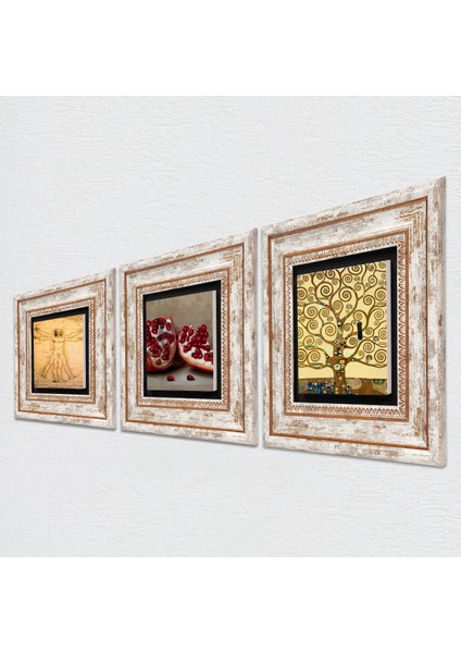 Stone Gustav Klimt Hayat Ağacı, Da Vinci Vitruvius Adamı, Nar Çerçeveli Taş Duvar Tablosu 3’lü Set - Dekoratif Modern Sanat, Ev ve Ofis Dekoru |TK3-1358| fiyatları