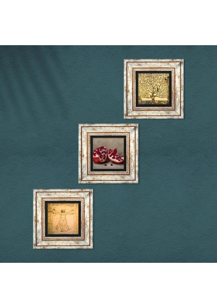 Stone Gustav Klimt Hayat Ağacı, Da Vinci Vitruvius Adamı, Nar Çerçeveli Taş Duvar Tablosu 3’lü Set - Dekoratif Modern Sanat, Ev ve Ofis Dekoru |TK3-1358| fırsatları