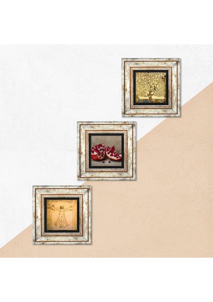 Stone Gustav Klimt Hayat Ağacı, Da Vinci Vitruvius Adamı, Nar Çerçeveli Taş Duvar Tablosu 3’lü Set - Dekoratif Modern Sanat, Ev ve Ofis Dekoru |TK3-1358| indirimleri