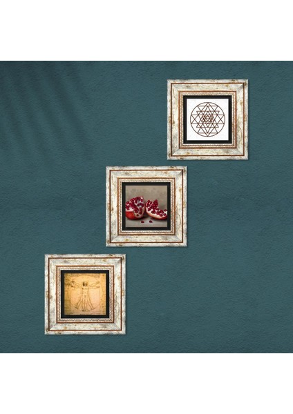 Sri Yantra, Leonardo da Vinci Vitruvius Adamı, Nar Taş Duvar Tablosu Çerçeveli Duvar Dekoru 3 Parça Tablo Seti Wall Art T3-1368 fırsatları