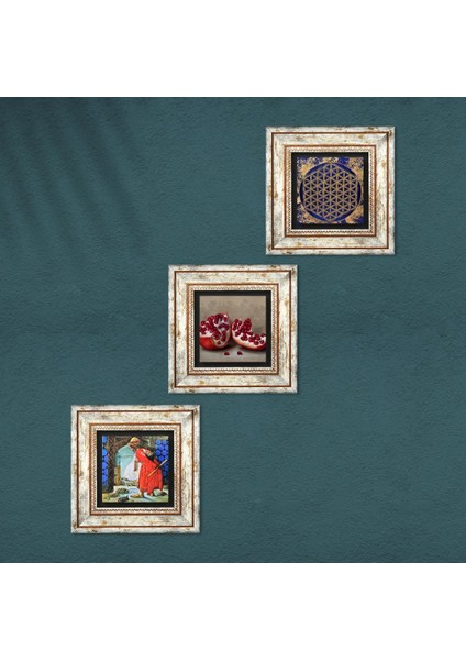 Yaşam Çiçeği, Kaplumbağa Terbiyecisi, Nar Taş Duvar Tablosu Çerçeveli Duvar Dekoru 3 Parça Tablo Seti Wall Art T3-1542 fırsatları