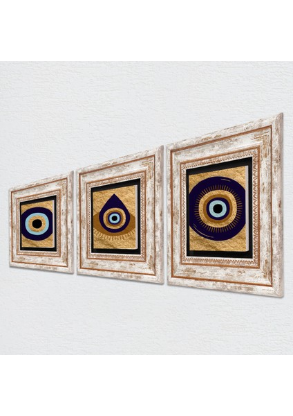 Nazar Taş Duvar Tablosu Çerçeveli Duvar Dekoru 3 Parça Tablo Seti Wall Art T3-1734 fiyatları