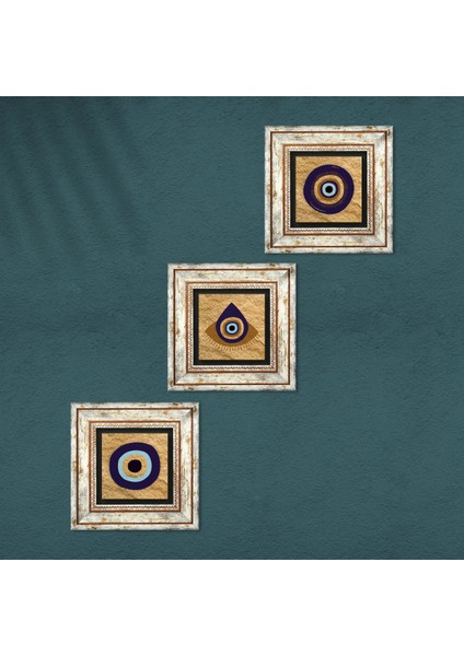 Nazar Taş Duvar Tablosu Çerçeveli Duvar Dekoru 3 Parça Tablo Seti Wall Art T3-1734 fırsatları