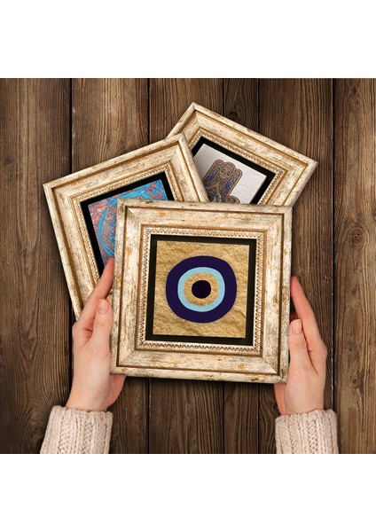 Nazar Taş Duvar Tablosu Çerçeveli Duvar Dekoru 3 Parça Tablo Seti Wall Art T3-1734 modelleri