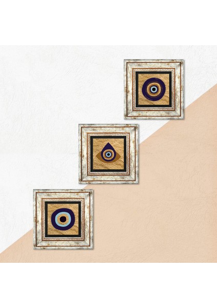 Nazar Taş Duvar Tablosu Çerçeveli Duvar Dekoru 3 Parça Tablo Seti Wall Art T3-1734 indirimleri