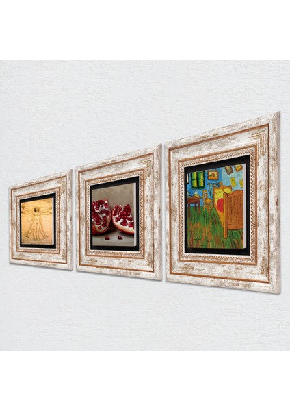 Van Gogh Yatak Odası, Da Vinci Vitruvius Adamı, Nar Taş Duvar Tablosu Çerçeveli Duvar Dekoru 3 Parça Tablo Seti Wall Art T3-1392 fiyatları