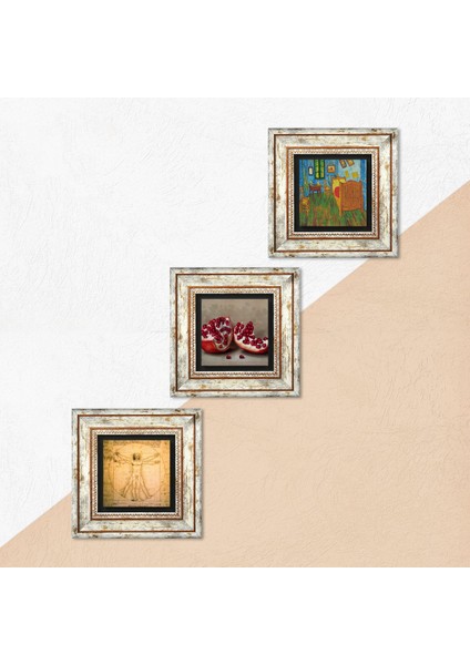 Van Gogh Yatak Odası, Da Vinci Vitruvius Adamı, Nar Taş Duvar Tablosu Çerçeveli Duvar Dekoru 3 Parça Tablo Seti Wall Art T3-1392 indirimleri