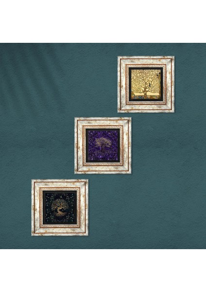 Hayat Ağacı Taş Duvar Tablosu Çerçeveli Duvar Dekoru 3 Parça Tablo Seti Wall Art T3-1898 fırsatları