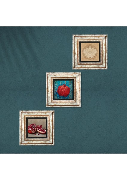 Lotus Çiçeği, Nar Taş Duvar Tablosu Çerçeveli Duvar Dekoru 3 Parça Tablo Seti Wall Art T3-820 fırsatları