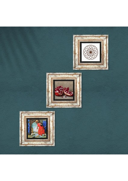 Yaşam Çiçeği, Kaplumbağa Terbiyecisi, Nar Taş Duvar Tablosu Çerçeveli Duvar Dekoru 3 Parça Tablo Seti Wall Art T3-1545 fırsatları