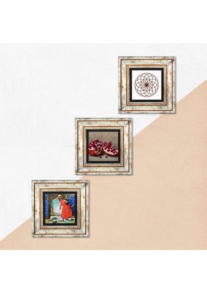 Yaşam Çiçeği, Kaplumbağa Terbiyecisi, Nar Taş Duvar Tablosu Çerçeveli Duvar Dekoru 3 Parça Tablo Seti Wall Art T3-1545 indirimleri