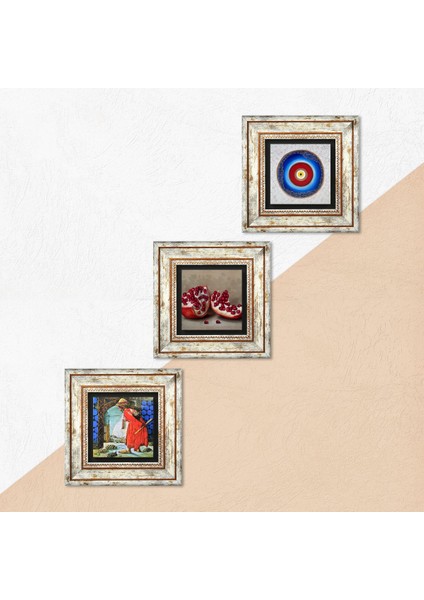 Nazar, Kaplumbağa Terbiyecisi, Nar Taş Duvar Tablosu Çerçeveli Duvar Dekoru 3 Parça Tablo Seti Wall Art T3-1565 indirimleri