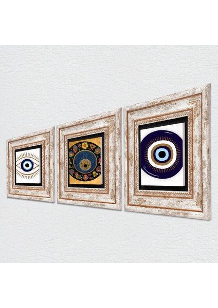 Stone Nazar Çerçeveli Taş Duvar Tablosu 3’lü Set - Dekoratif Modern Sanat, Ev ve Ofis Dekoru |TK3-1911| fiyatları