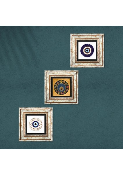 Stone Nazar Çerçeveli Taş Duvar Tablosu 3’lü Set - Dekoratif Modern Sanat, Ev ve Ofis Dekoru |TK3-1911| fırsatları