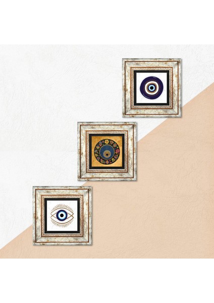 Stone Nazar Çerçeveli Taş Duvar Tablosu 3’lü Set - Dekoratif Modern Sanat, Ev ve Ofis Dekoru |TK3-1911| indirimleri