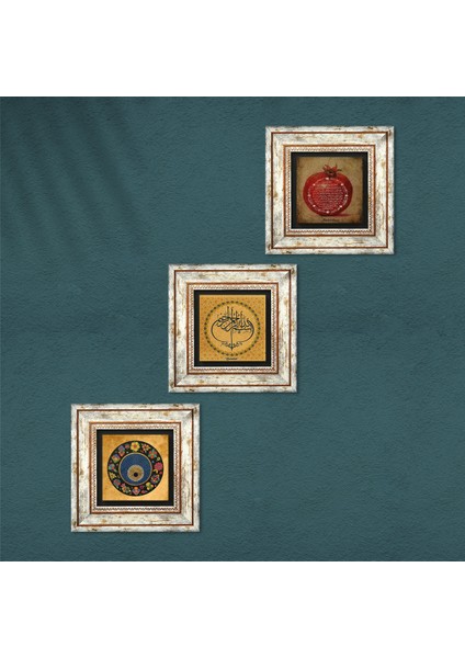 Stone Bismillah, Nazar Boncuğu, Bereket Duası Çerçeveli Taş Duvar Tablosu 3’lü Set - Dekoratif Modern Sanat, Ev ve Ofis Dekoru |TK3-298| fırsatları