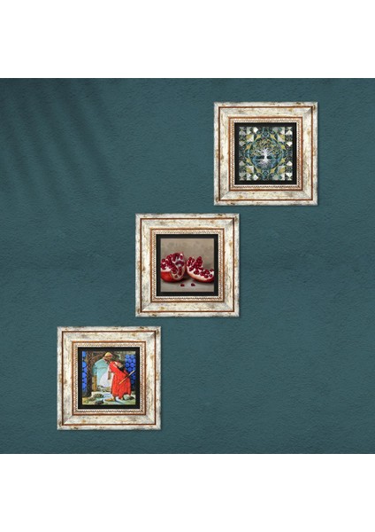 Hayat Ağacı, Kaplumbağa Terbiyecisi, Nar Taş Duvar Tablosu Çerçeveli Duvar Dekoru 3 Parça Tablo Seti Wall Art T3-1562 fırsatları